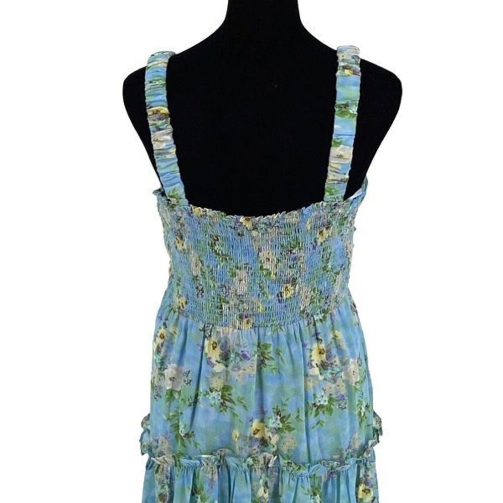 ASTR‎ the Label Womens Floral Shirred V-Neck Shirred Sundress Blue Green Medium - Picture 7 of 11